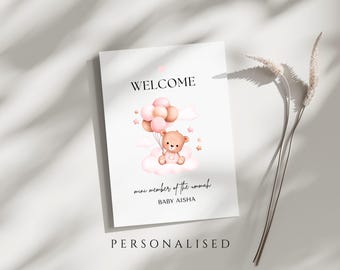 Personalised Muslim Baby Girl Card, Muslim Newborn, Muslim Baby Girl, Islamic New Baby, Muslim New Baby Greeting card, Islamic Newborn Card