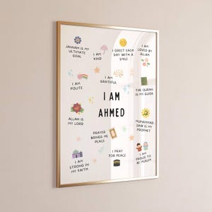 This Custom Islamic Affirmations for Kids printable Islamic  wall art is a wonderful addition to any muslim childs bedroom or playroom.