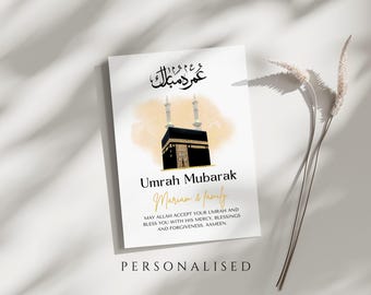 Biglietto personalizzato Umrah Mubarak, Biglietto Umrah Mubarak, Biglietto Umrah stampabile, Biglietto d'auguri Umrah, Biglietto Umrah Mubarak personalizzato, Umrah Mubarak