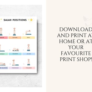 Help children and new learners understand the positions of Salah with this clear and beautifully designed Salah Position Poster. This educational Islamic wall art guides users through each step of the prayer/ Namaz.
