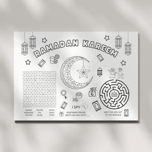 This Ramadan Activity Placemat is a perfect way to keep kids engaged on Iftar table. The PDF has fun Ramadan games and coloring. Print as many as you like.