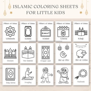 Islamic Coloring Pages, Easy Kids Coloring Printable, Ramadan coloring, Islamic Kids Activity, 5 Pillars of Islam, Preschool Coloring
