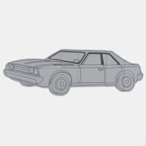 Könnte beinhalten: Graues Auto-Puzzle mit einem klassischen Coupé-Design. Das Auto zeigt eine detaillierte Umrisszeichnung von Karosserie, Fenstern und Rädern. Das Puzzle besteht aus mehreren Teilen.