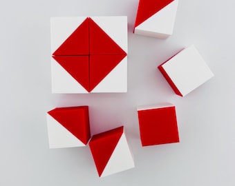 Kohs cubes with matching BOX option. 9 red and white plastic cubes. For psychology professionals. WAIS WISC Wechsler tests