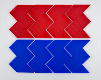 Materiale di valutazione per il test ADOS-2 sull'autismo, composto da 4 pezzi rossi e 4 blu. Il modello è incluso in omaggio.