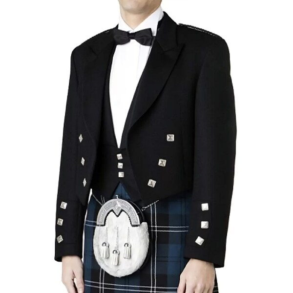 Handmade Scotish Prince Charlie Kilt Jacke mit Weste für Herren | Hochzeit Jacke |