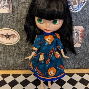Handsewn blue Chucky child&#39;s play horror dress for blythe,doll not included