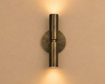 Modern Antique Brass Up–Down Cylindrical Wall Sconce