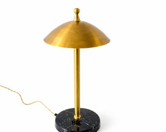 Modern Brass Dome Table Lamp with Black  Base