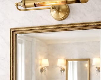 Vintage Adjustable Picture Light in Raw Brass Finish