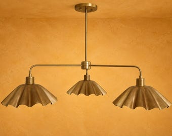 Handmade Brass Chandelier with Fluted Shades - 3 Light Ceiling Fixture Light