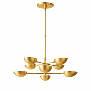 Modern Raw Brass Multi-Bowl Chandelier Pendant – 8 Light Round Canopy Ceiling Fixture