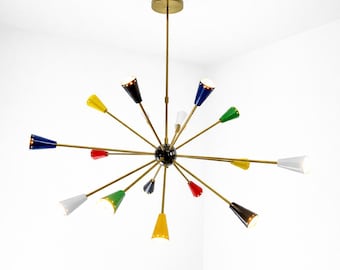 Chandelier Spectacular Modern Multicolour 18-Arms Mid Century Statement Scoppiare Ceiling Light Classic Brass Lamp