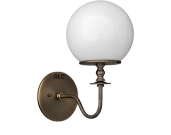 1950s Mid-Century Sconce Light-Globe Brass Wall Lamp-Glass Globe Light - Indoor/Outdoor