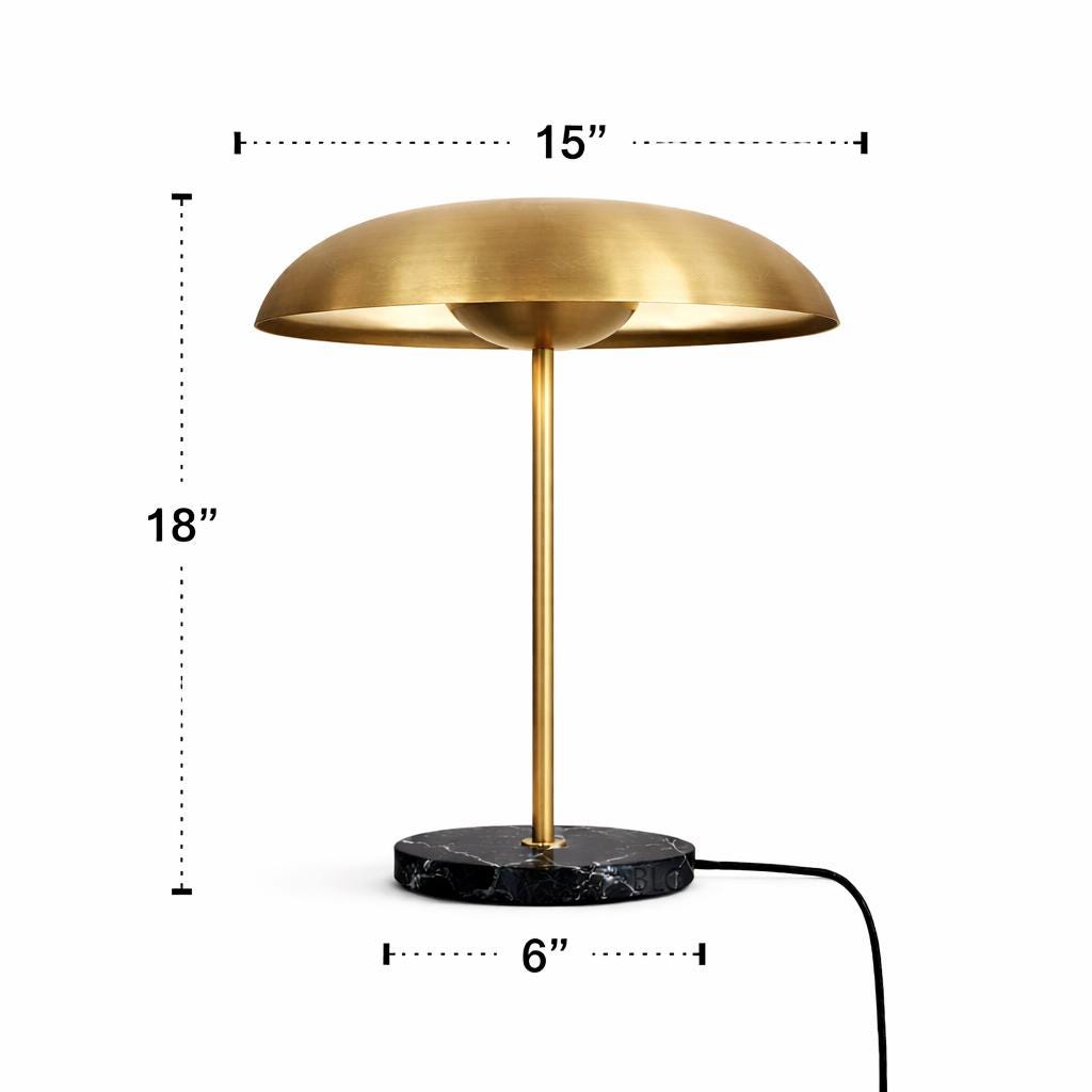 Modern Raw Brass Dome Table Lamp With Black Marble Base – 18" Desk ...