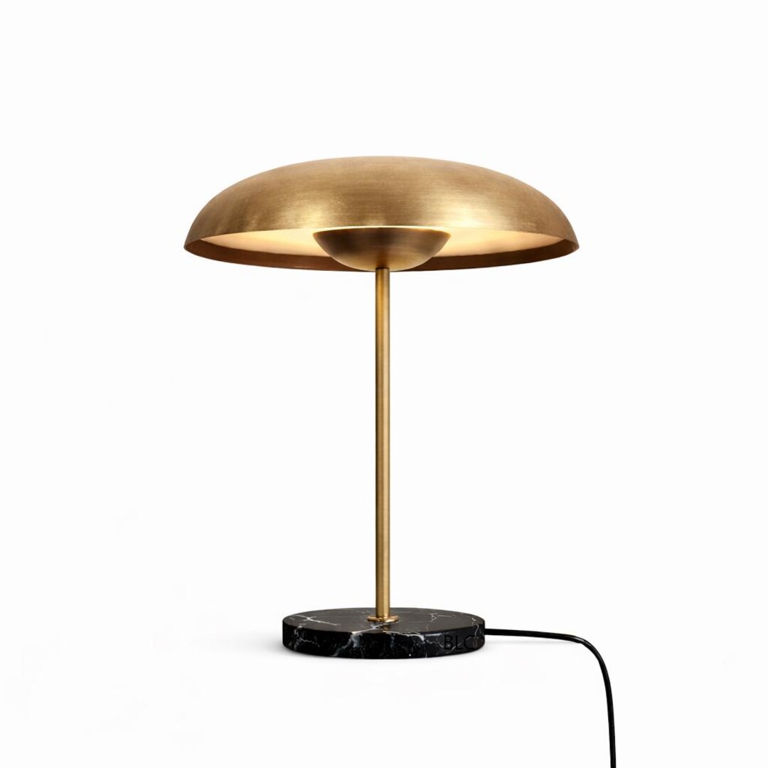 Modern Raw Brass Dome Table Lamp With Black Marble Base – 18" Desk ...