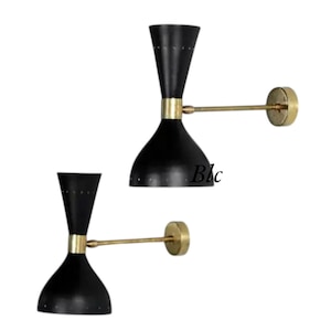 Italian Style Handmade Light Mid Century Wall Sconce With  Black Cone Shade Light Fixture Wall Scones Wall Home Decor Lamp