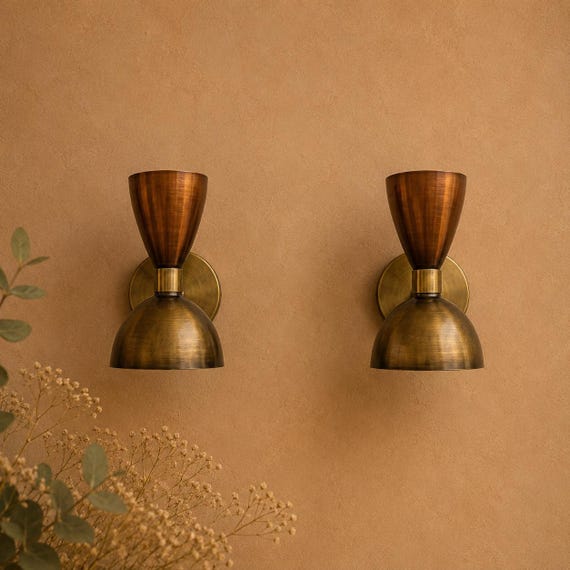 Mid Century Italian Copper Brass Sconce – Modern Wall Lamp