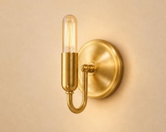 Modern Brass Wall Sconce  | Minimalist Vintage Wall Light for Living Room, Bedroom & Hallway