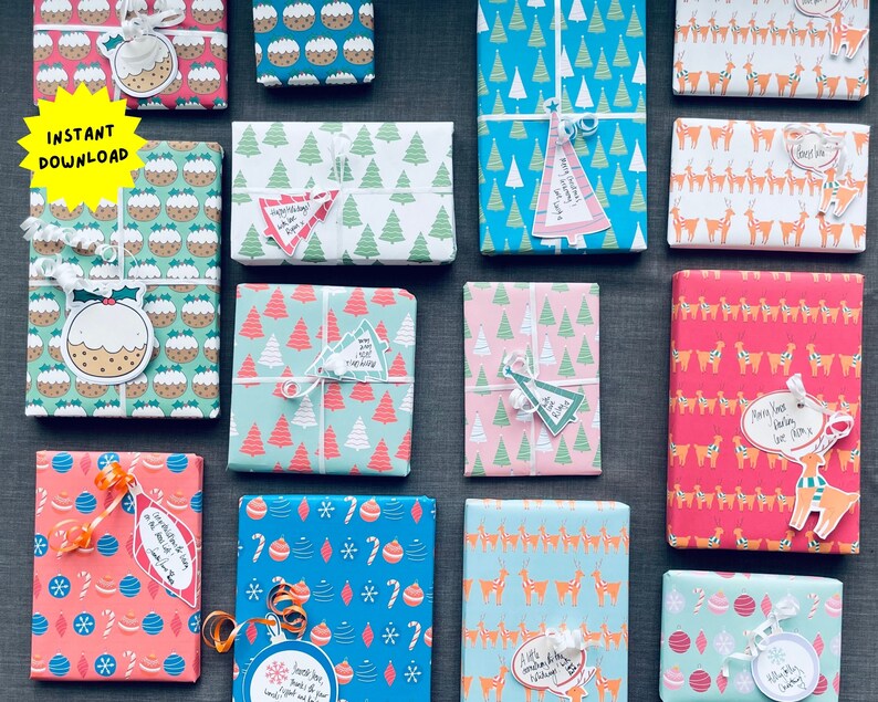 Printable Christmas Gift Wrap and Tags Printable Gift Wrap - Etsy