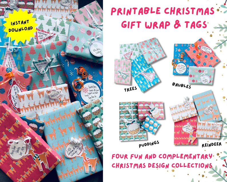 Printable Christmas Gift Wrap and Tags Printable Gift Wrap - Etsy