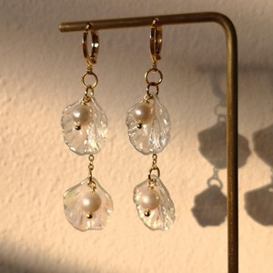 Seashell Drop Earrings: Freshwater Pearl Huggie Hoop