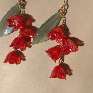 Lily of the Valley Earrings, Red Lily Earrings,Dangle Earrings,Dainty Floral Earrings, Fairy Flower ,Cottagecore earring,Bridal Earring image 6
