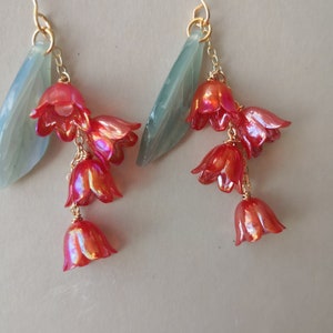 Lily of the Valley Earrings, Red Lily Earrings,Dangle Earrings,Dainty Floral Earrings, Fairy Flower ,Cottagecore earring,Bridal Earring image 5