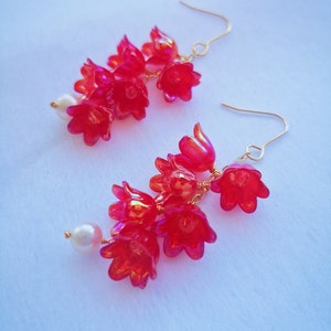 Lily of the Valley Earrings, Red Lily Earrings,Dangle Earrings,Dainty Floral Earrings, Fairy Flower ,Cottagecore earring,Bridal Earring image 9