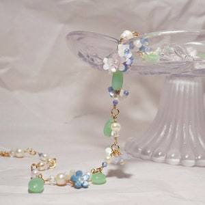 Fairycore Flower Necklace: Baby&#39;s Breath, Forget-Me-Not, Crystal & Pearl