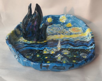 Starry Night Jewelry Tray, Starry Night Trinket Dish, Van Gogh,  Hand-painted Starry Night, Jewelry Tray,Aesthetic Tray,Valentine's Day Gift