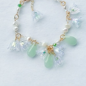 Lily of the Valley Bracelet: Pearl, Crystal, and Bronze Fairycore Jewelry