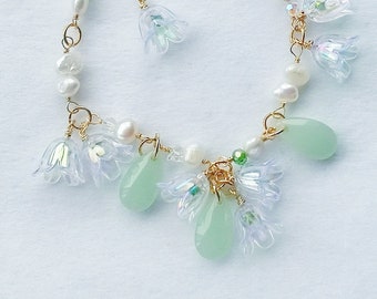 Lily of the Valley Bracelet: Pearl, Crystal, and Bronze Fairycore Jewelry