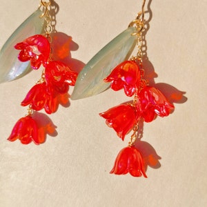 Lily of the Valley Earrings, Red Lily Earrings,Dangle Earrings,Dainty Floral Earrings, Fairy Flower ,Cottagecore earring,Bridal Earring image 1