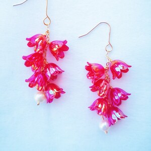 Lily of the Valley Earrings, Red Lily Earrings,Dangle Earrings,Dainty Floral Earrings, Fairy Flower ,Cottagecore earring,Bridal Earring 6 FLOWERS