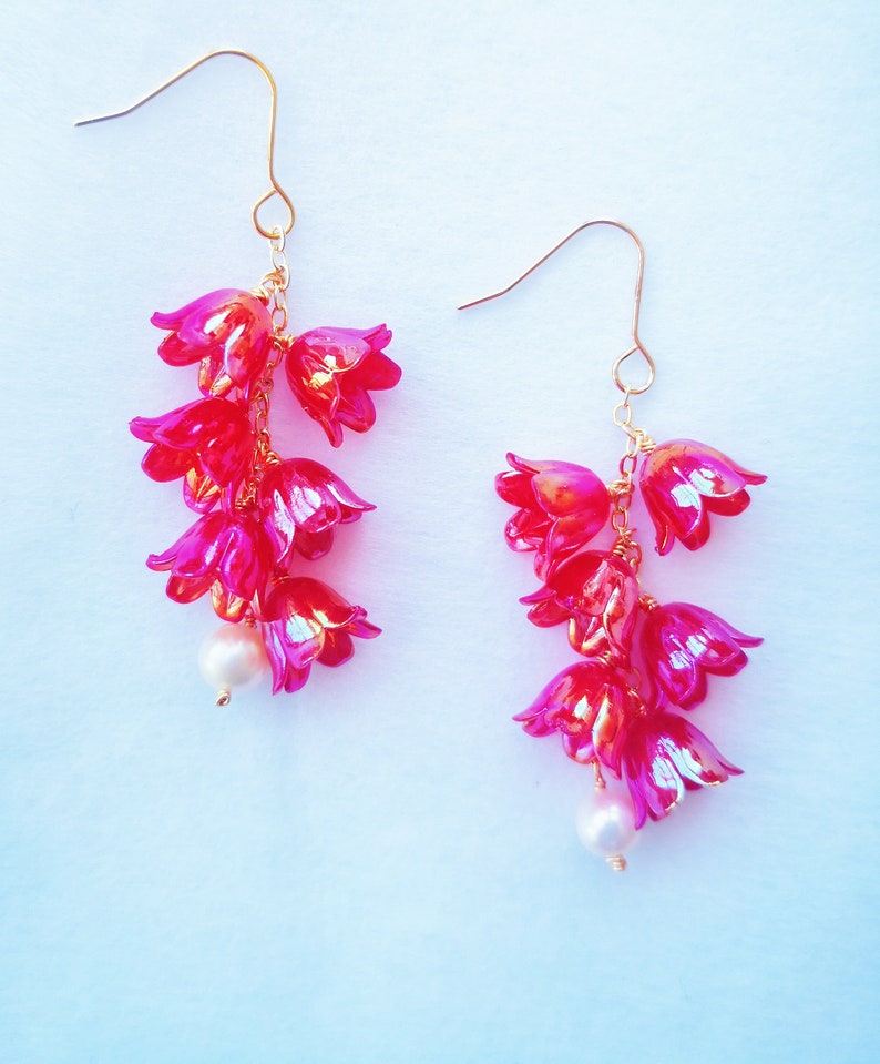 Lily of the Valley Earrings, Red Lily Earrings,Dangle Earrings,Dainty Floral Earrings, Fairy Flower ,Cottagecore earring,Bridal Earring 6 FLOWERS