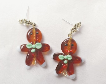 Gingerbread Man Christmas Earrings: Gold Plated Holiday Jewelry