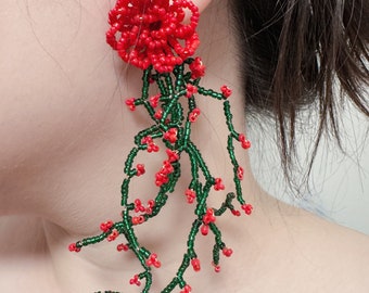 Rose Earrings, Rose and thorns  Earrings,Dangle Earrings,Dainty Floral Earrings, Fairy Flower ,Cottagecore earring,Valentines Gift Earring