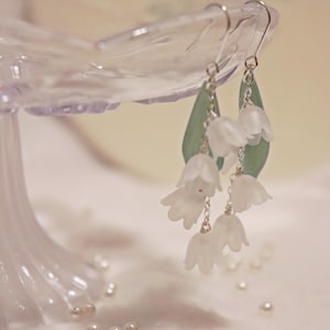 Lily of the Valley Dangle Earrings: Floral Cottagecore Bridal Jewelry