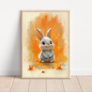Kinderposter, Digitales Poster für Kinder, Tiermotiv Kunstdruck, Aquarell Wandkunst, Hasen Poster