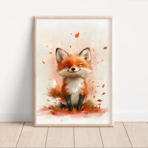 Kinderposter, Digitales Poster für Kinder, Tiermotiv Kunstdruck, Aquarell Wandkunst, Fuchs Poster