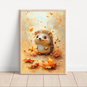 Póster infantil, Póster digital para niños, Impresión de arte con tema animal, Arte de pared en acuarela, Póster de erizo