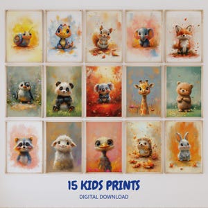 15er-Set Digitale Kinderposter – Aquarell-Tiermotive | Wandkunst für Kinderzimmer | Kunstdruck zum Download