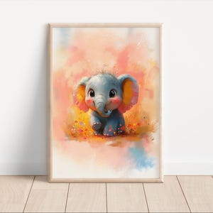 Kinderposter, Digitales Poster für Kinder, Tiermotiv Kunstdruck, Aquarell Wandkunst, Elefant Poster
