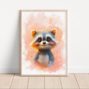 Kids Poster, Digital Poster for Kids, Animal Motif Art Print, Watercolor Wall Art, Raccoon Poster