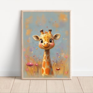 Kinderposter, Digitales Poster für Kinder, Tiermotiv Kunstdruck, Aquarell Wandkunst, Giraffen Poster