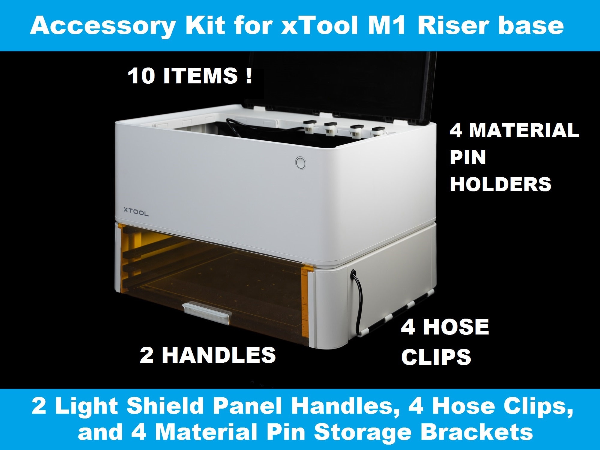 Accessory Kit for the Xtool M1 Riser and Honeycomb Storage Brackets,  Handle, and Hose Clips 