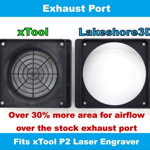 Shows a comparison of the xTool and Lakeshore3D ports. Shows the Lakeshore3D port has a throat area with 30% more area for airflow.