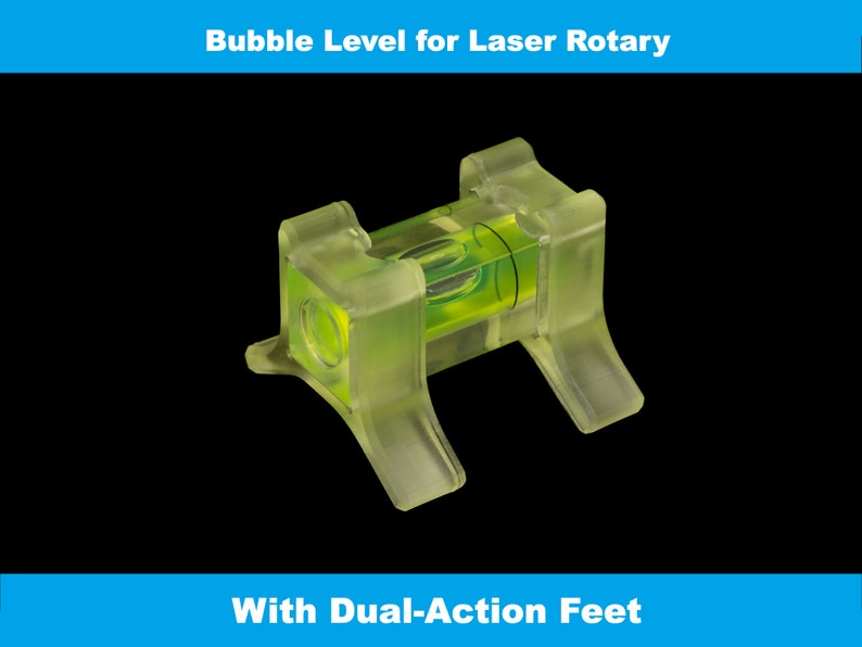 May include: A clear plastic bubble level with a green liquid and a bubble in the centre. The level has two clear plastic feet that can be adjusted to level surfaces. The level is designed for use with laser rotary equipment.