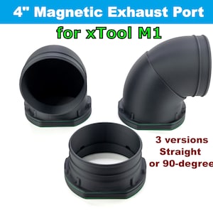 Può includere: Tre bocchette di scarico magnetiche in plastica nera da 10 cm per xTool M1. Una bocchetta è dritta e due sono a gomito di 90 gradi.